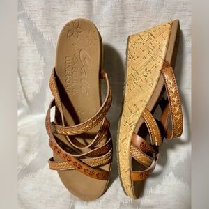 Skechers Shoes Cali Beverlee Brown Tiger Posse Wedge Sandals Size 7.5